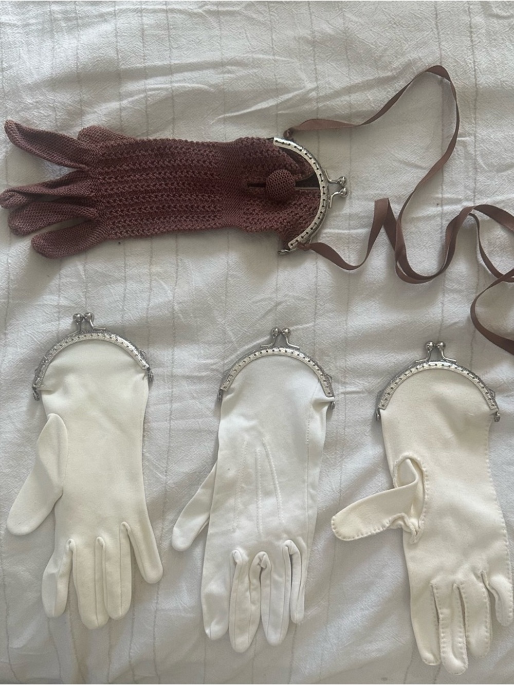 Vintage Brown Knit and White Glove Purses